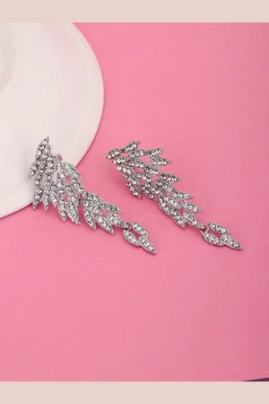 Carlton London Women Rhodium-Plated CZ-Studded Contemporary Drop Earrings