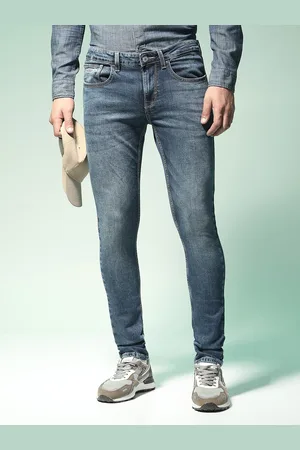 Flying Machine Men Blue & Grey Melange Skinny Fit Mid-Rise Clean Look Jeans