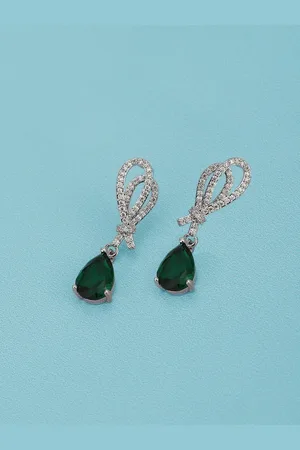 Carlton London Women Rhodium-Plated CZ-Studded Teardrop Shaped Drop Earrings