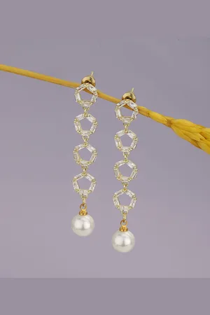 Carlton London Women Gold-Plated Pearl-Studded Drop Earrings