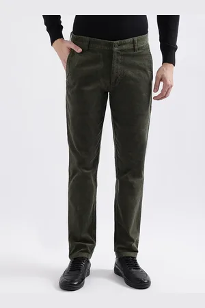 ICONIC Men Cotton Plain Flat-Front Slim Fit Trousers