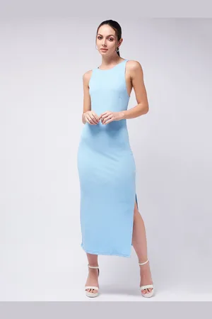 Color Capital Round Neck Bodycon Midi Dress