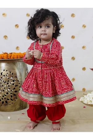 Tiber Taber Girls Bandhani Printed Empire Pure Cotton Kurta With Trousers
