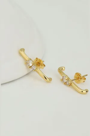 Carlton London Women Gold-Plated CZ Studded Ear Lobe Earrings