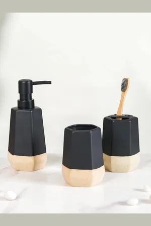 Nestasia Black 3 Pieces Textured Matte Ceramic Bathroom Set