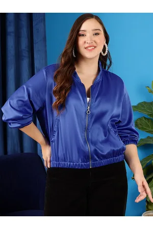 CURVY STREET Plus Size Mock Collar Bomber Jacket