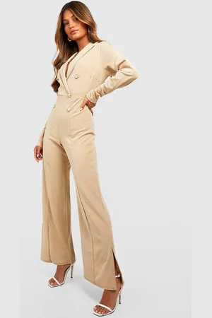 Boohoo Shawl Neck Button Detail Wide Leg Jumpsuit