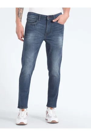 Flying Machine Men Blue Relaxed Fit Mid-Rise Light Fade Cropped Stretchable Jeans