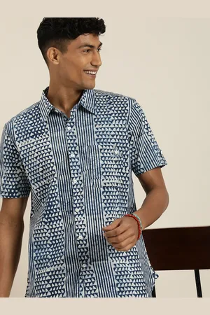 Taavi Men Comfort Organic Indigo Hand Block Printed Pure Cotton Casual Shirt