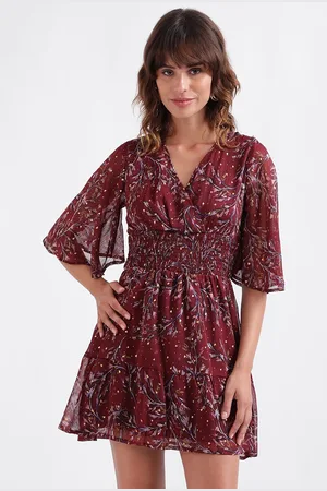 Elle Floral Printed Flared Sleeve Smocked Fit & Flare Mini Dress