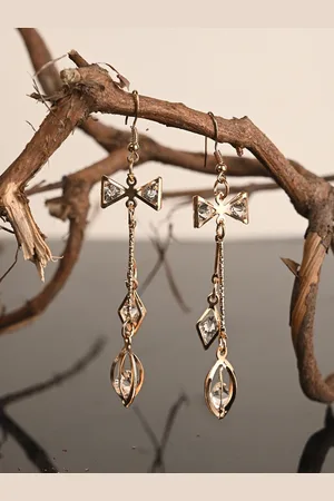 BuckleUp Gold-Plated Stone-Studded Contemporary Drop Earrings
