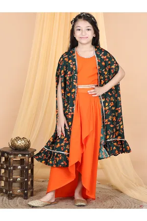 Buy Biba Green Printed Top & Dhoti Pants With Jacket & Necklace (Set of 4)  online