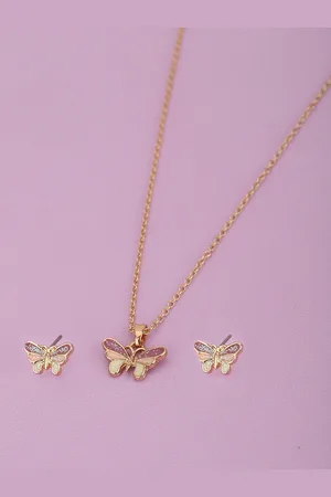 Carlton London Girls Gold-Plated Butterfly-Shaped Enamelled Jewellery Set