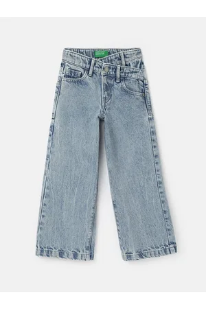 Benetton Girls Wide Leg Clean Look Heavy Fade Jeans