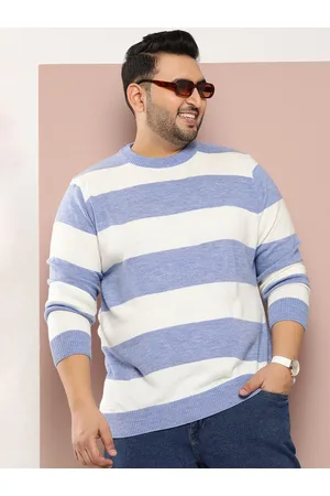 Sztori Men Plus Size Striped Acrylic Pullover