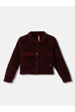 Blue Giraffe Girls Checked Crop Denim Jacket with Patchwork