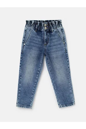 Benetton Girls High-Rise Clean Look Heavy Fade Whiskers Jeans