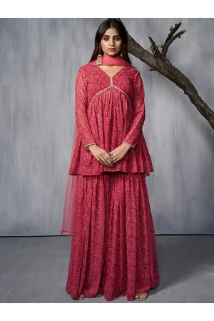 Inddus Floral Printed Empire Gotta Patti Kurta With Sharara & Dupatta