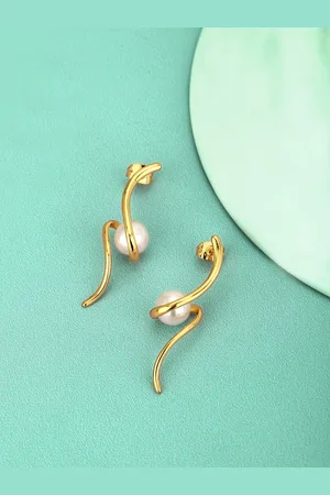 Carlton London Women Gold-Plated Pearl-Studded Drop Earrings