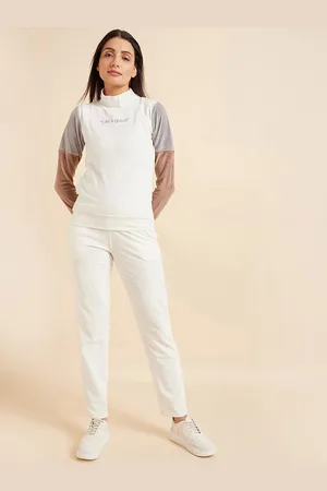 Sweet Dreams Women White Mock Neck Mid-Rise Tracksuits