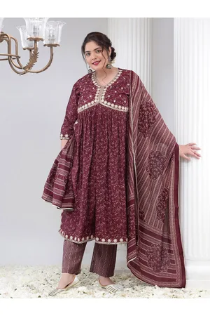 Bani Women Plus Size Floral Printed Thread Work Empire Kurta With Trousers & Dupatta