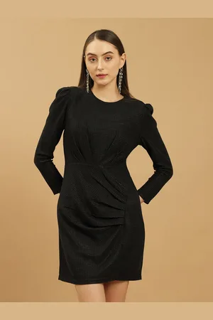 BEATNIK Puff Sleeves Pleated Detail Sheath Dress
