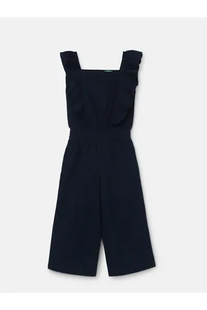 Benetton Girls Square Neck Ruffled Cotton Basic Jumpsuit