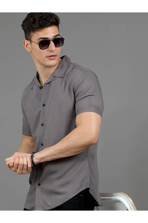HERE&NOW Slim Fit Cuban Collar Short Sleeves Casual Shirt