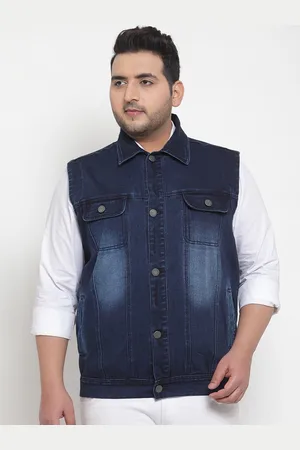 Pluss Men Blue Solid Denim Jacket