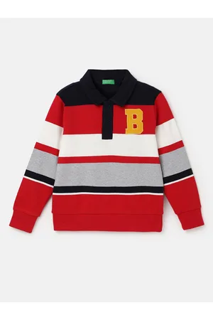 Benetton Boys Striped Polo Collar Pure Cotton T-shirt
