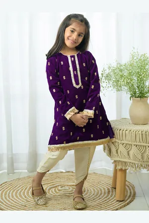 Fairies Forever Girls Floral Embroidered Gotta Patti Straight Kurta With Dhoti Pants