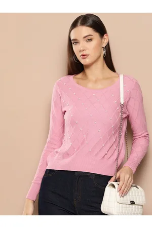 Chemistry Checked Detail Pearl Embellished Acrylic Pullover