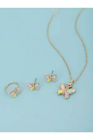 Carlton London Girls Gold-Plated Butterfly-Shaped CZ Enamelled Jewellery Set