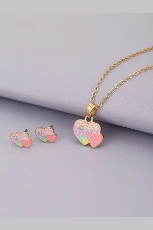Carlton London Girls Gold-Plated Heart Shaped Enamelled Jewellery Set