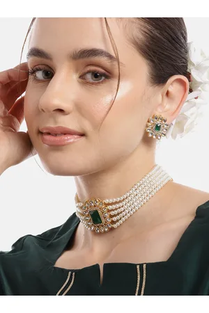 Anouk Women Gold-Plated Kundan & AD Studded Choker Necklace with Earrings