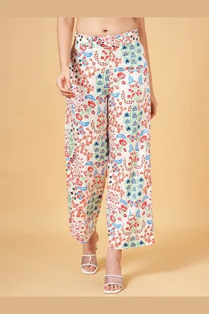 Pantaloons Women Floral Printed High-Rise Cotton Trousers