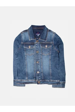 KiddoPanti Boys Blue Washed Crop Denim Jacket with Badge