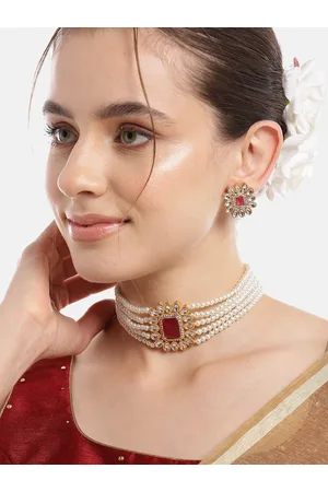 Anouk Women Gold-Plated Kundan & AD Studded Choker Necklace with Earrings
