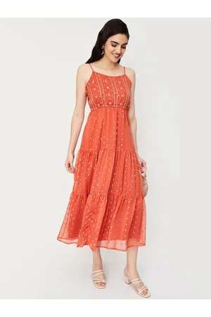 Max Collection Ethnic Motif Embroidered Tiered Midi Ethnic Dress