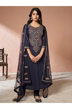 Inddus Floral Yoke Design Regular Sequinned Chanderi Cotton Kurta with Palazzos & Dupatta