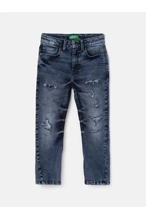 Benetton Boys Mid-Rise Mildly Distressed Heavy Fade Jeans