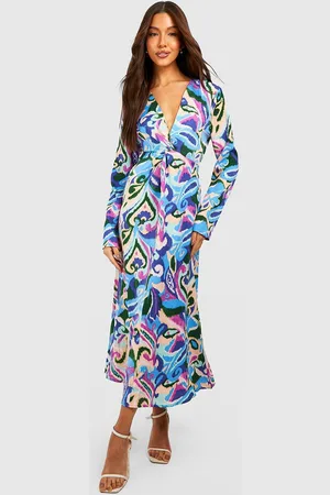 Boohoo Abstract Print A-Line Midi Dress