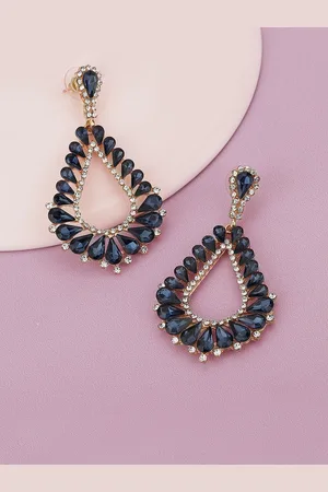 Carlton London Women Rose Gold-Plated Saphire-Studded Drop Earrings