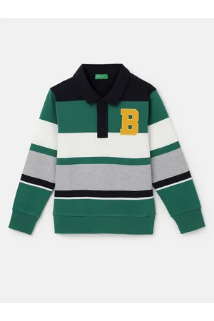 Benetton Boys Striped Polo Collar Pure Cotton T-shirt