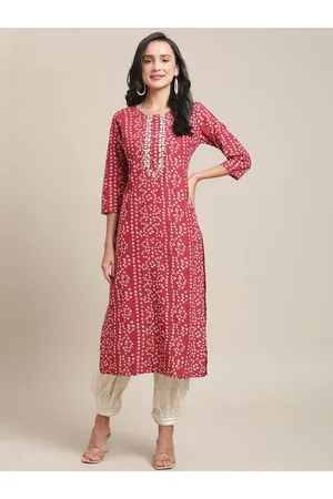 Varanga Women Red Bandhani Printed Gotta Patti Kurta