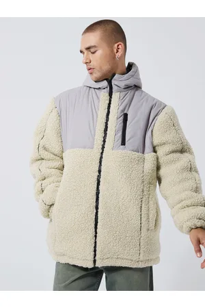 Boohoo Color-blocked Hooded Sherpa Jacket With Zip Pockets
