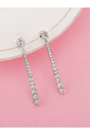 Carlton London Women Rhodium-Plated CZ-Studded Drop Earrings