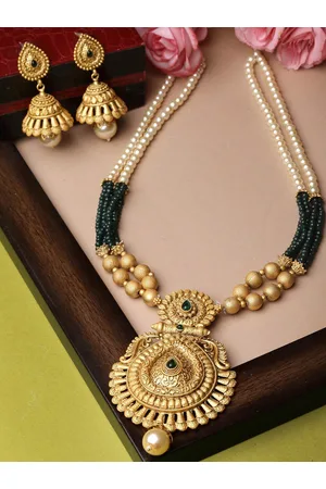 ADIVA Gold-Plated Stone-Studded & Beaded Jewellery Set