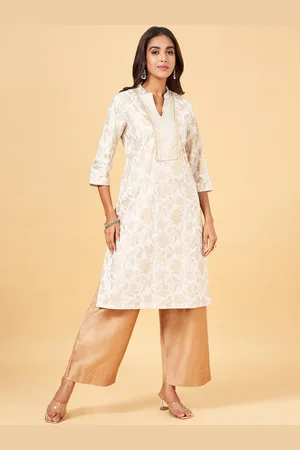 Pantaloons Floral Printed Mandarin Collar Cotton Straight Kurta