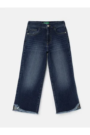 Benetton Girls Wide Leg Low Distress Light Fade Cotton Jeans